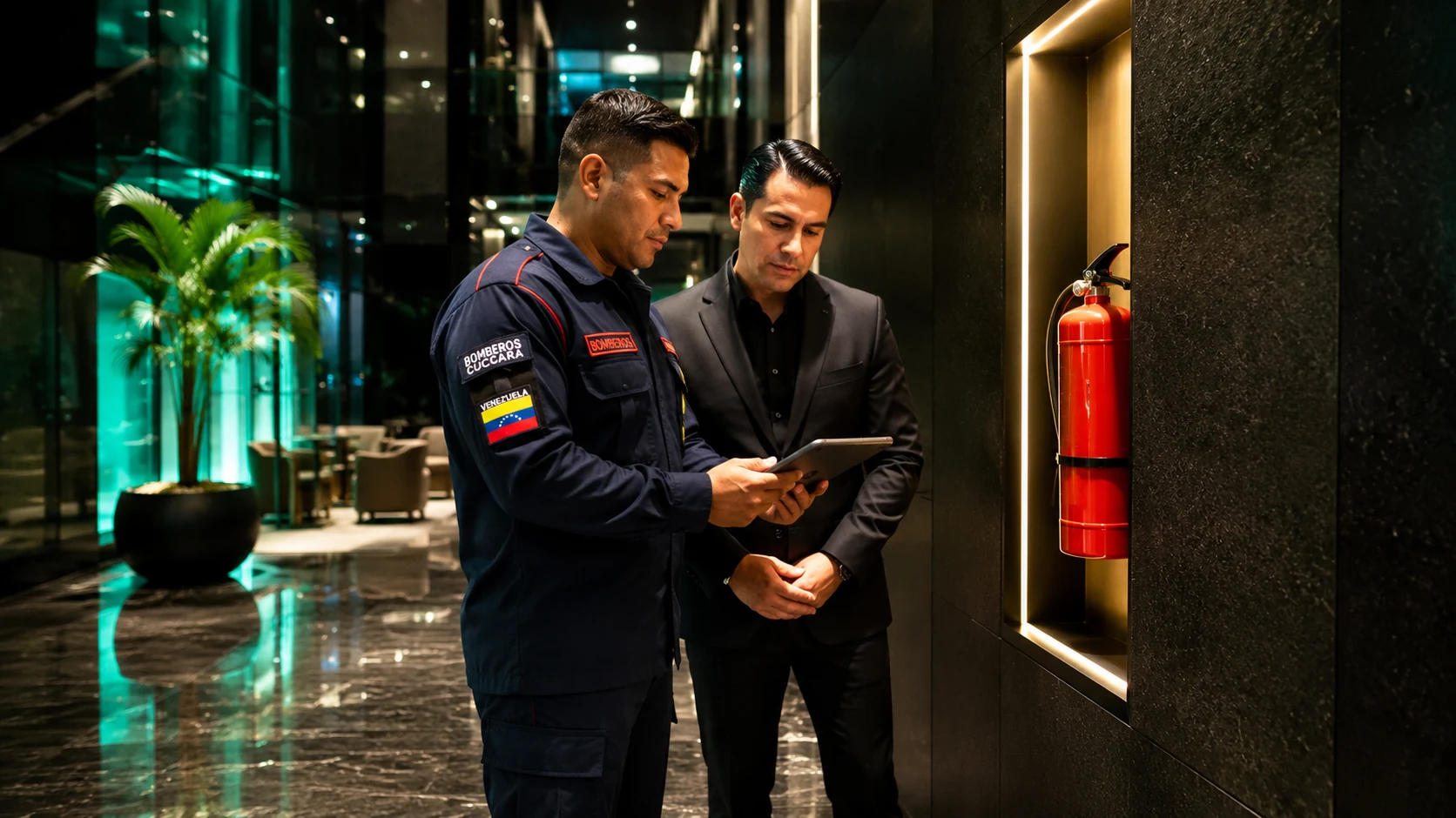 Inspección técnica y auditoría de bomberos en centro comercial y complejo hotelero con gabinetes normados